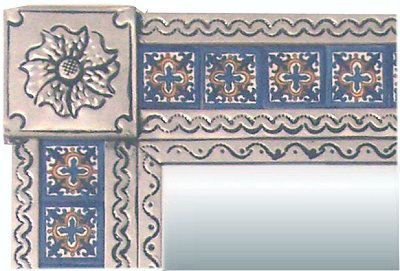 TalaMex Medium Silver Escudo Talavera Tile Tin Mirror Close-Up