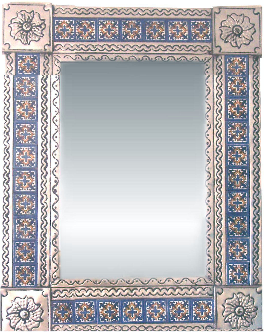 TalaMex Medium Silver Escudo Talavera Tile Tin Mirror
