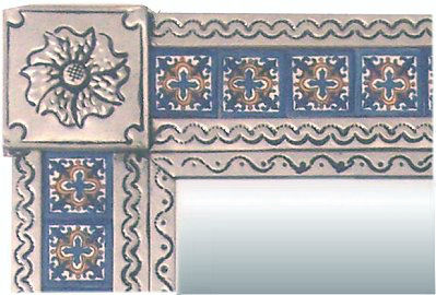 TalaMex Small Silver Escudo Talavera Tile Tin Mirror Close-Up