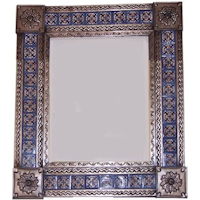 TalaMex Medium Brown Escudo Talavera Tile Tin Mirror