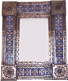 TalaMex Small Brown Escudo Talavera Tile Tin Mirror