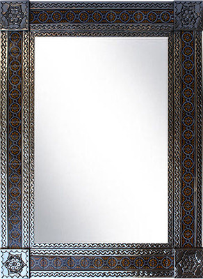 TalaMex Large Silver Chain Talavera Tile Mexican Mirror