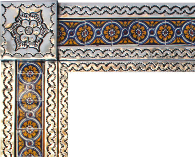 TalaMex Large Silver Chain Talavera Tile Mexican Mirror Close-Up