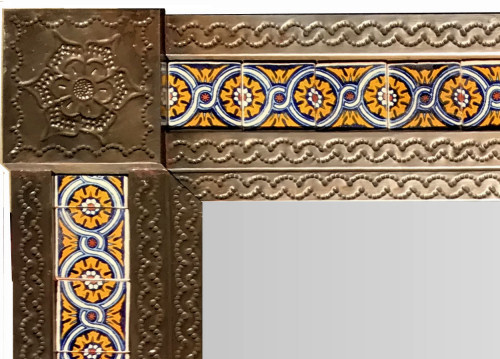 Medium Brown Chain Talavera Tile Mexican Mirror Close-Up