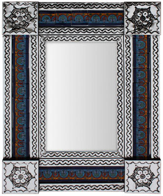 TalaMex Small Silver Aqua Tile Mexican Mirror