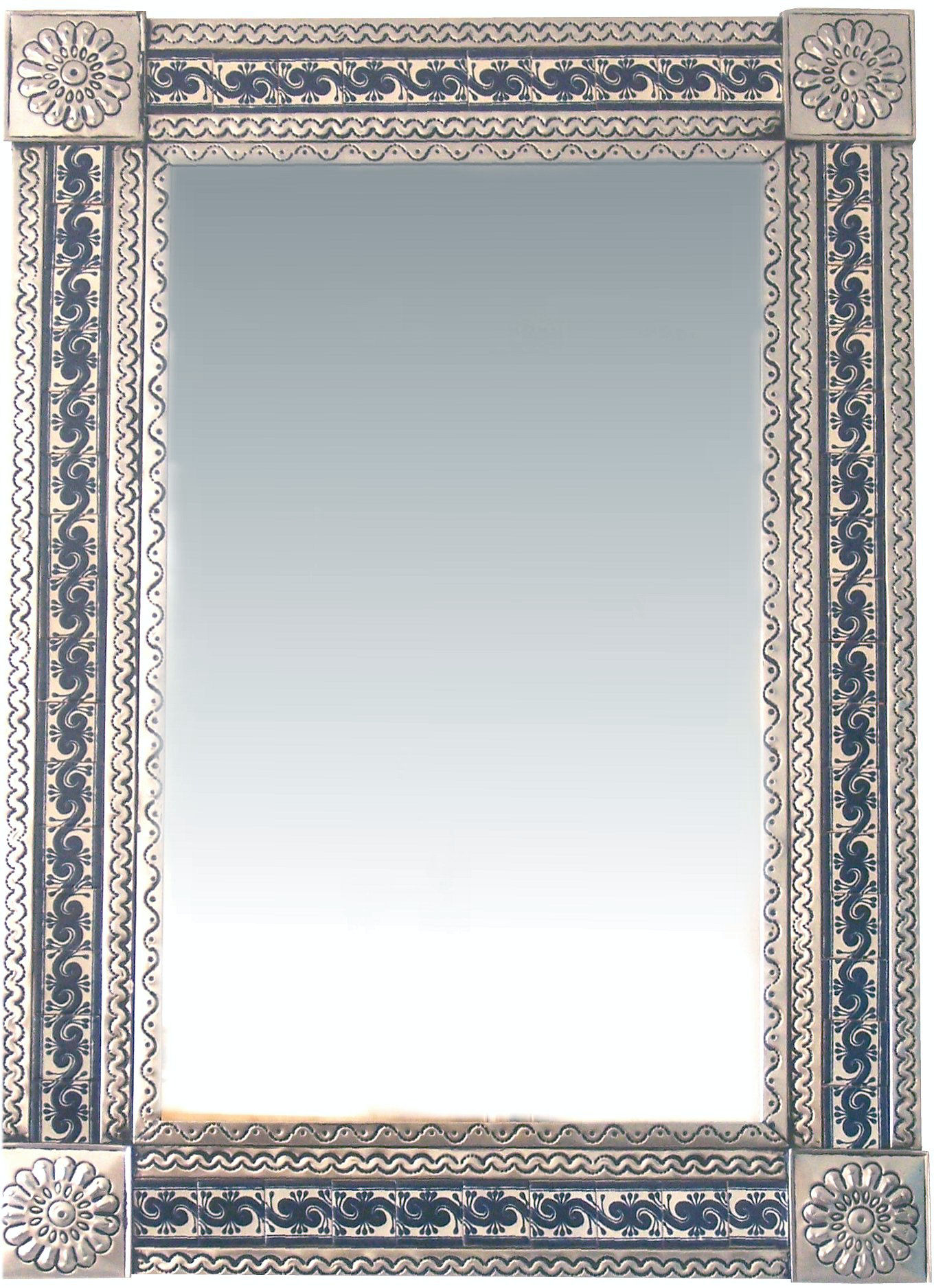 TalaMex Big Silver Caracol Tile Talavera Tin Mirror