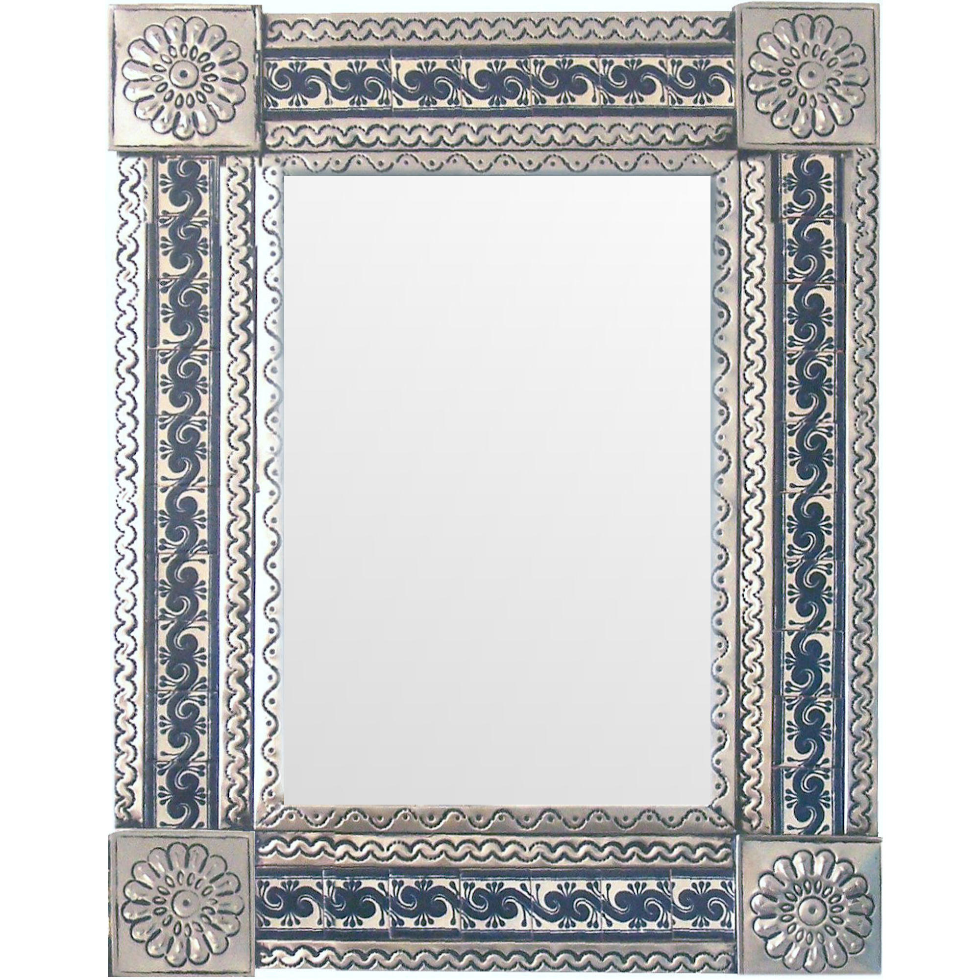 TalaMex Medium Silver Caracol Tile Talavera Tin Mirror