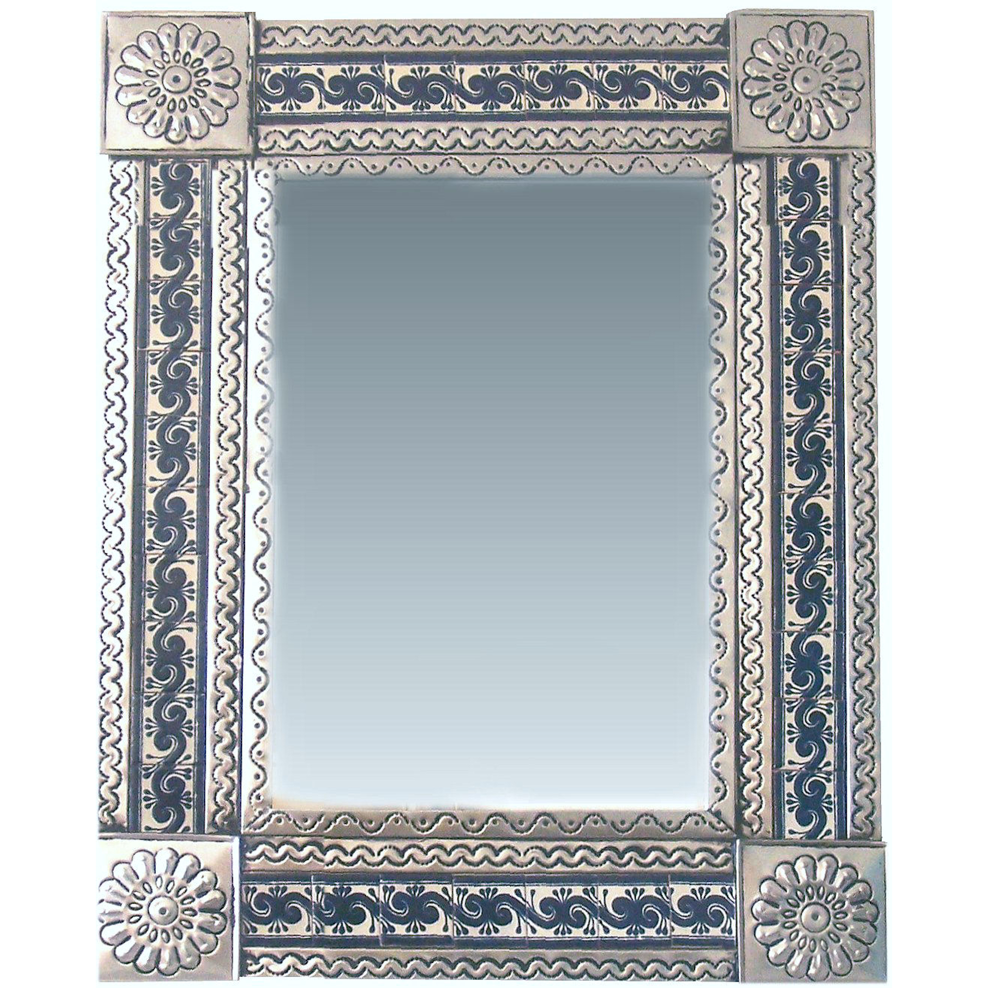 TalaMex Medium Silver Caracol Tile Talavera Tin Mirror