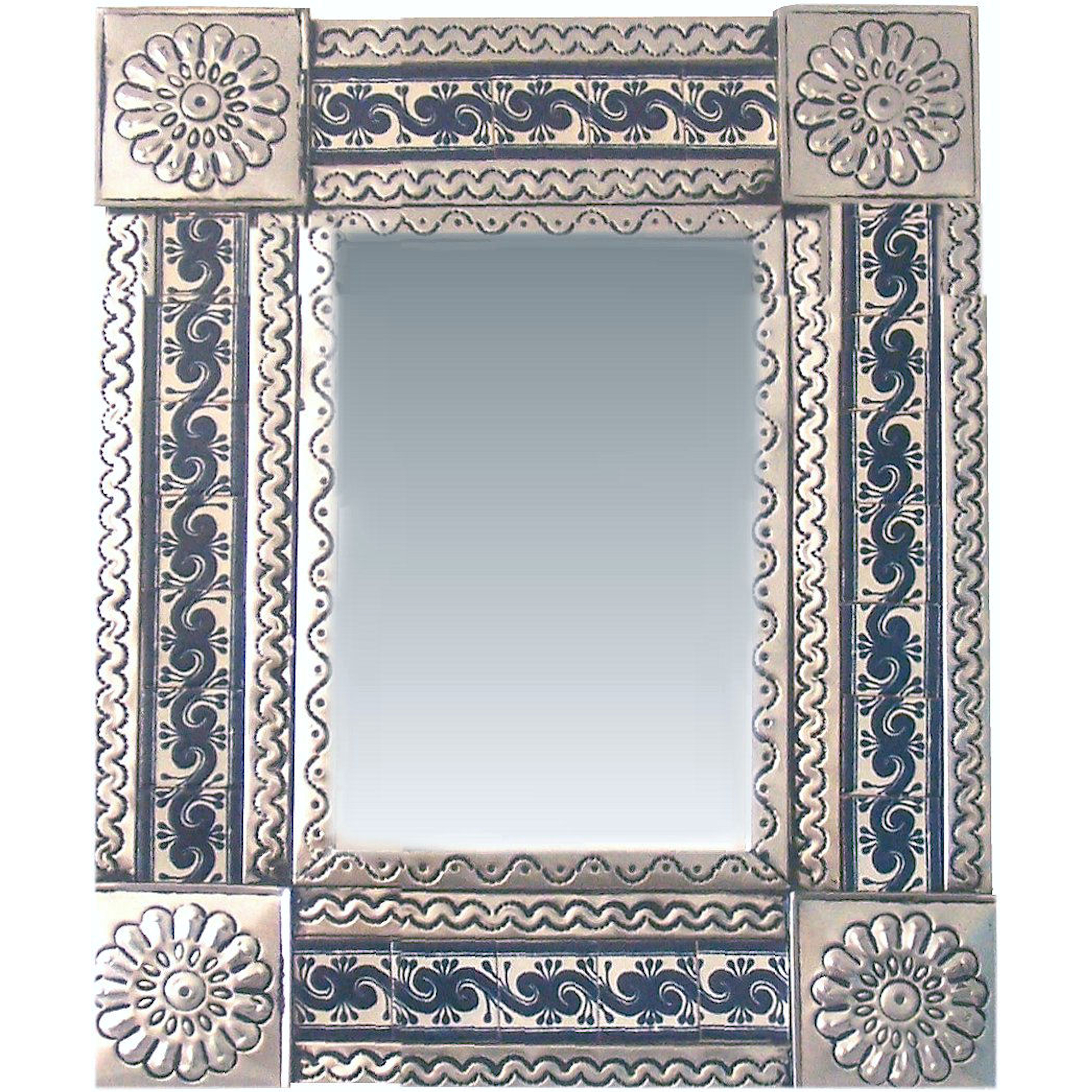 TalaMex Small Silver Caracol Tile Talavera Tin Mirror