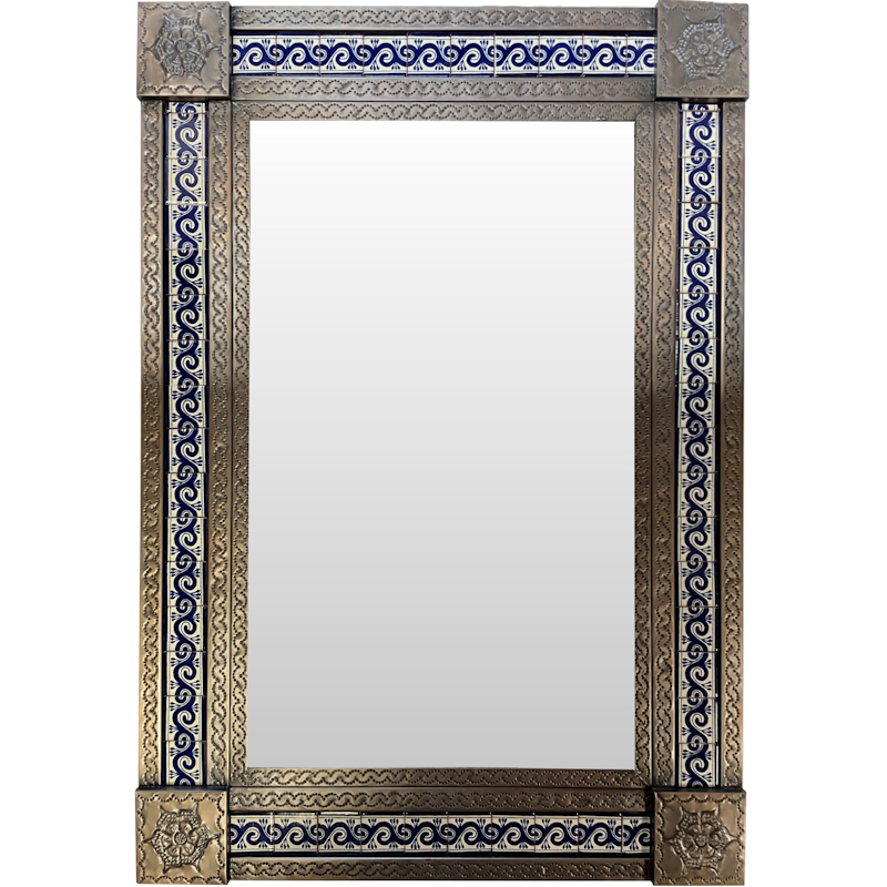 TalaMex Big Brown Caracol Tile Talavera Tin Mirror