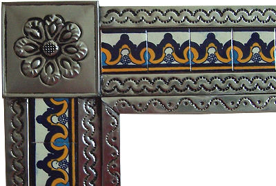 TalaMex Big Silver Milan Tile Talavera Tin Mirror Close-Up