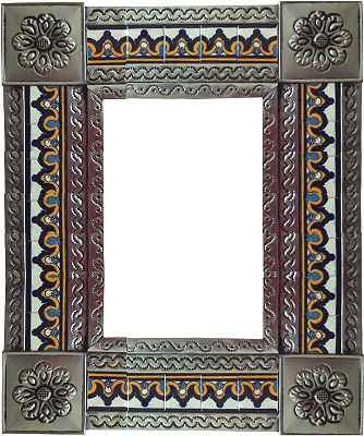 TalaMex Small Silver Milan Tile Talavera Tin Mirror