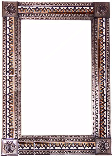 TalaMex Big Brown Milan Tile Talavera Tin Mirror