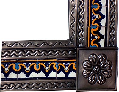 TalaMex Big Brown Milan Tile Talavera Tin Mirror Close-Up