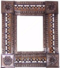 TalaMex Small Brown Milan Tile Talavera Tin Mirror