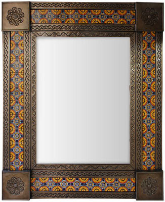 TalaMex Medium Brown Daylily Tile Mexican Mirror