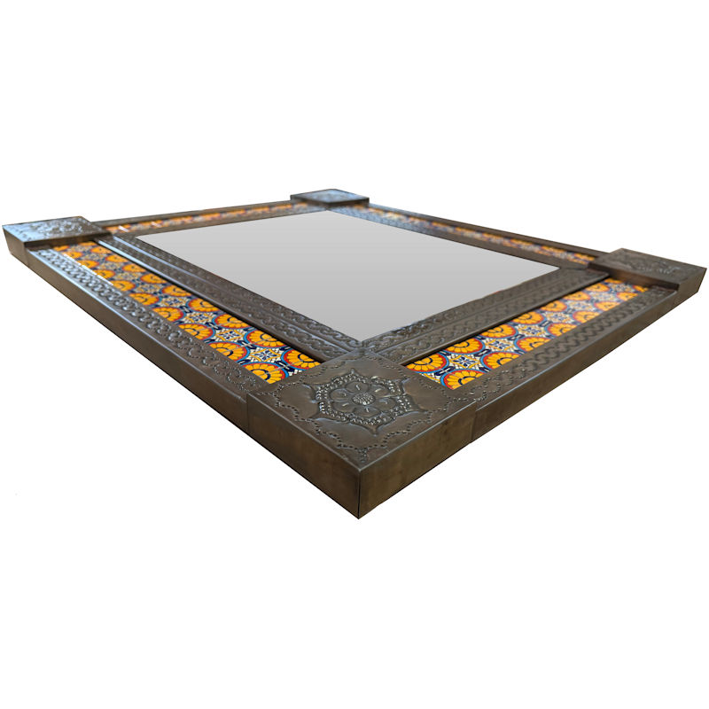 TalaMex Medium Brown Daylily Tile Mexican Mirror Close-Up