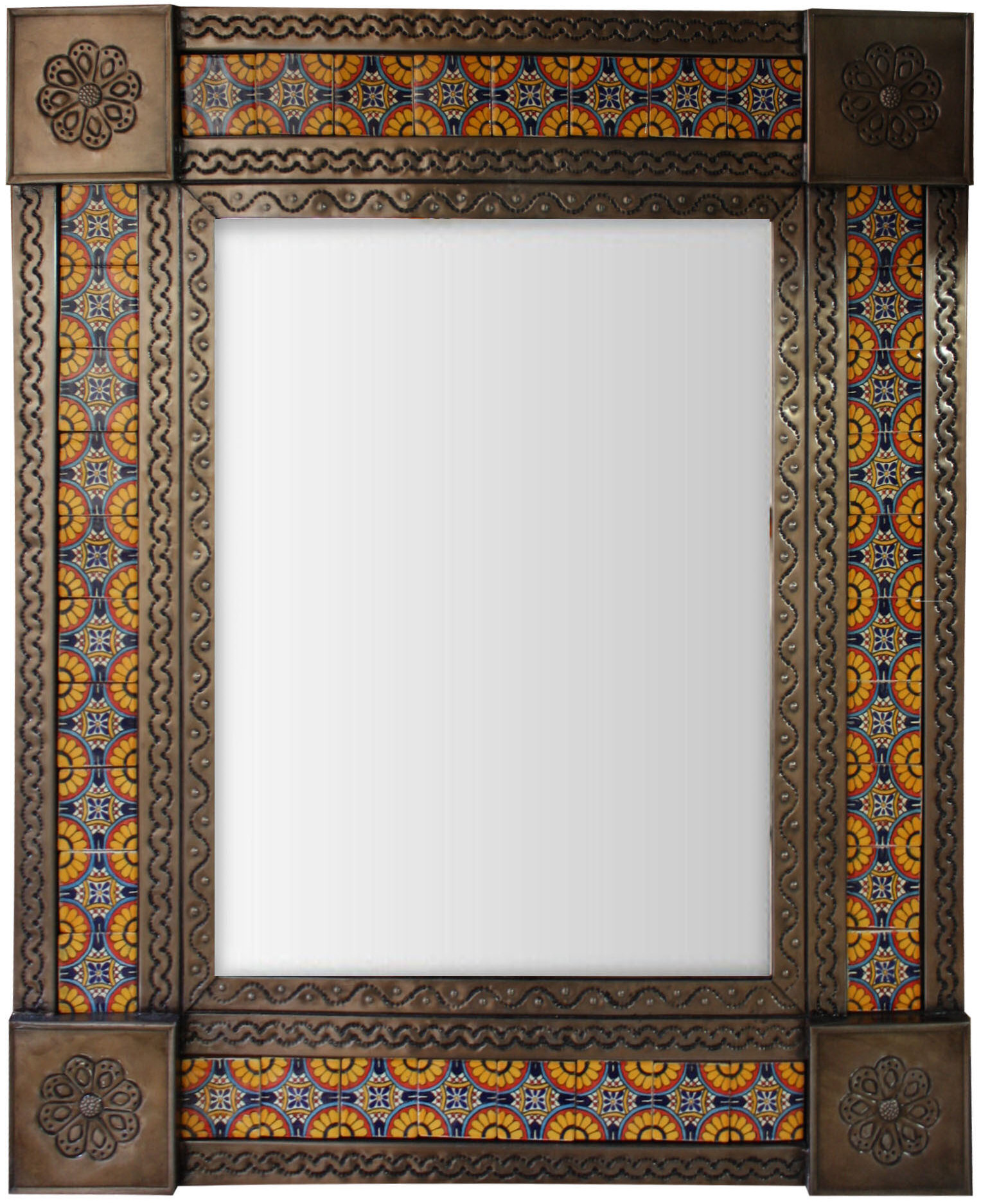 TalaMex Medium Brown Daylily Tile Mexican Mirror