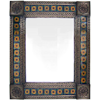 TalaMex Medium Brown Sunflower Tile Talavera Tin Mirror