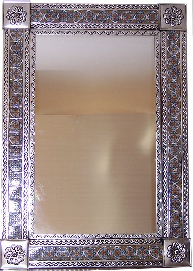 TalaMex Big Silver Gerona Tile Talavera Tin Mirror