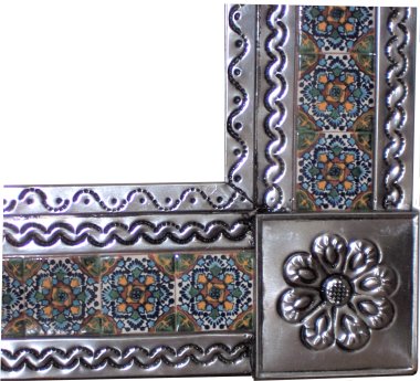 TalaMex Big Silver Gerona Tile Talavera Tin Mirror Close-Up