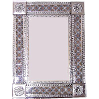 TalaMex Medium Silver Gerona Tile Talavera Tin Mirror