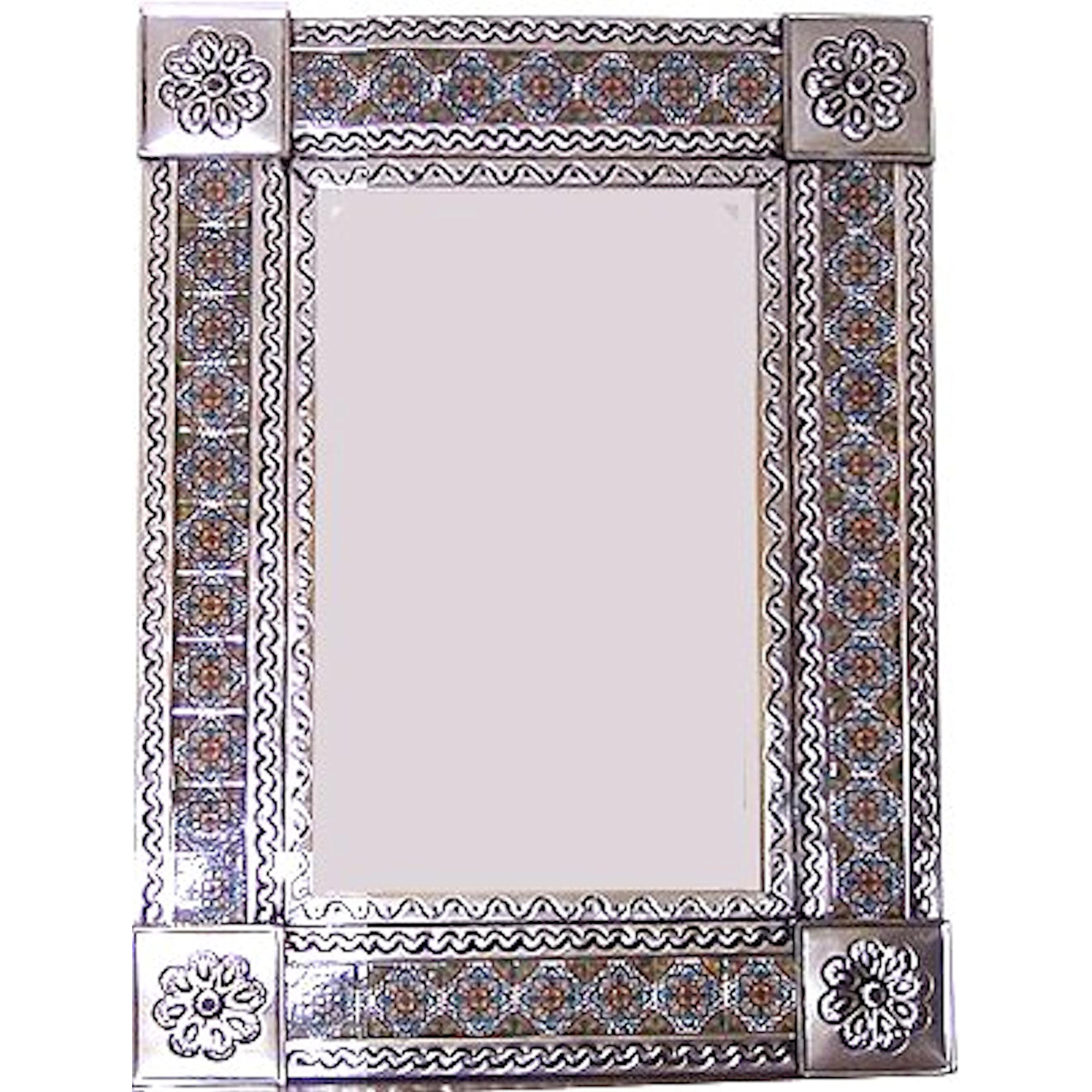 TalaMex Medium Silver Gerona Tile Talavera Tin Mirror