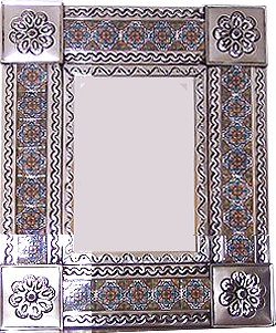 TalaMex Small Silver Gerona Tile Talavera Tin Mirror