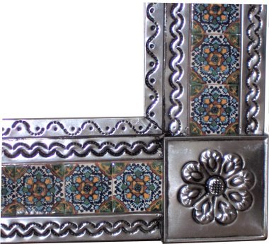 TalaMex Small Silver Gerona Tile Talavera Tin Mirror Close-Up