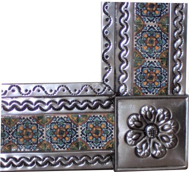 TalaMex Small Silver Gerona Tile Talavera Tin Mirror Close-Up