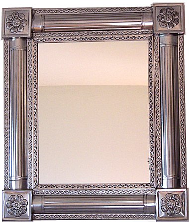 TalaMex Silver Vertical Post Talavera Tin Mirror