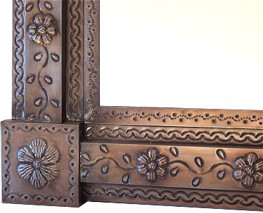 TalaMex Medium-Size Brown Bower Tin Mirror Close-Up