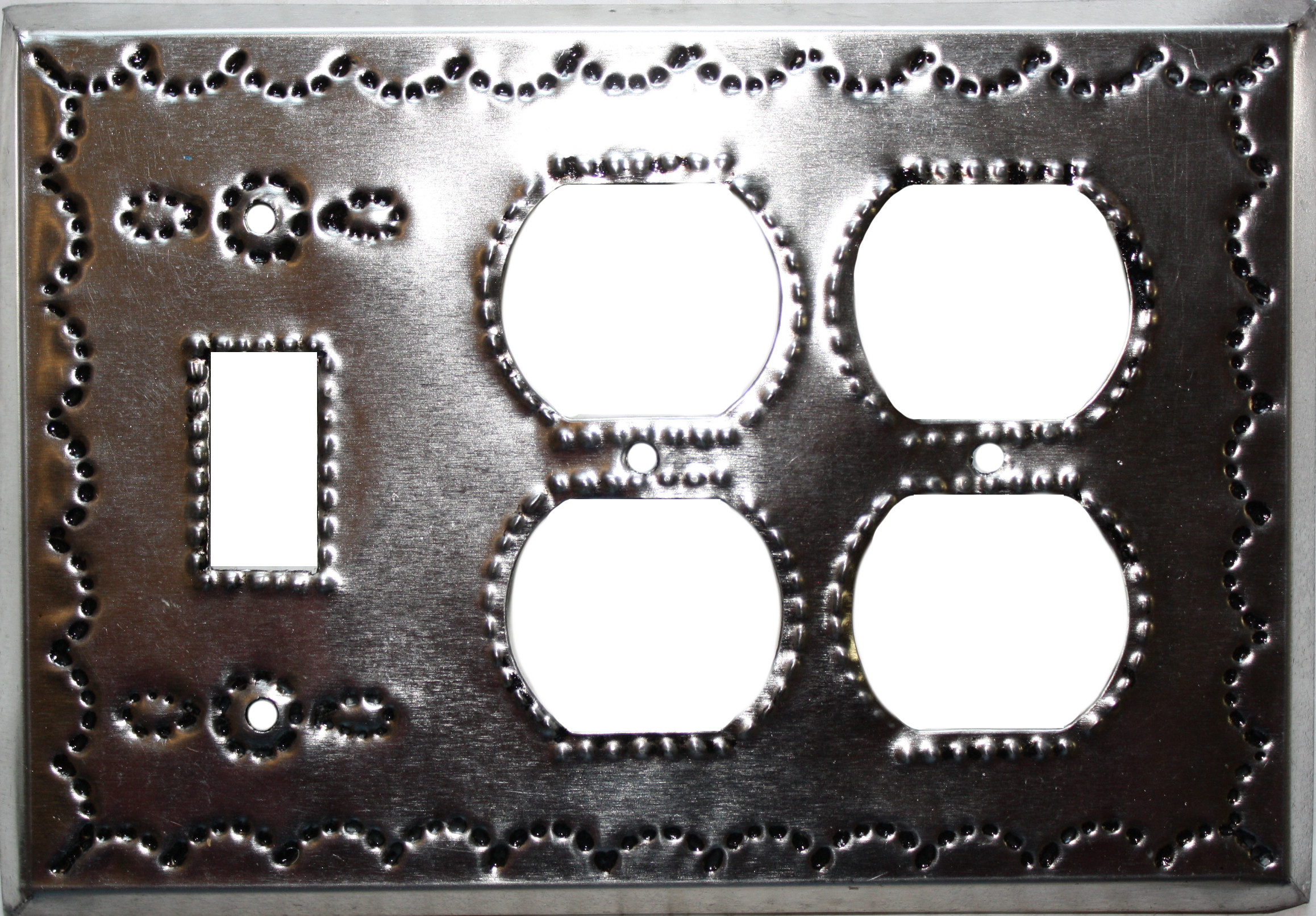 Double Outlet-Toggle Silver Tin Switchplate